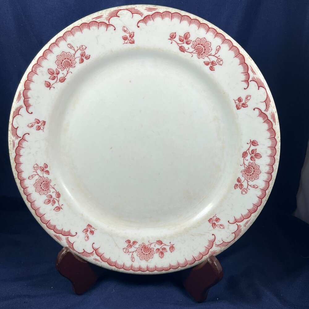 Vintage Shenango China Plate With Red Floral Border 10" Diameter